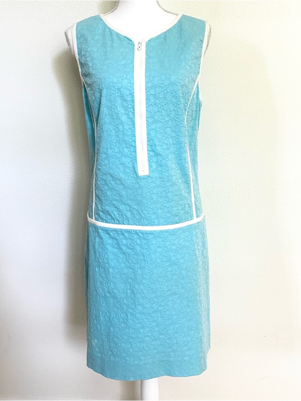 Etcetera Turquoise and White Sleeveless Dress Size 14